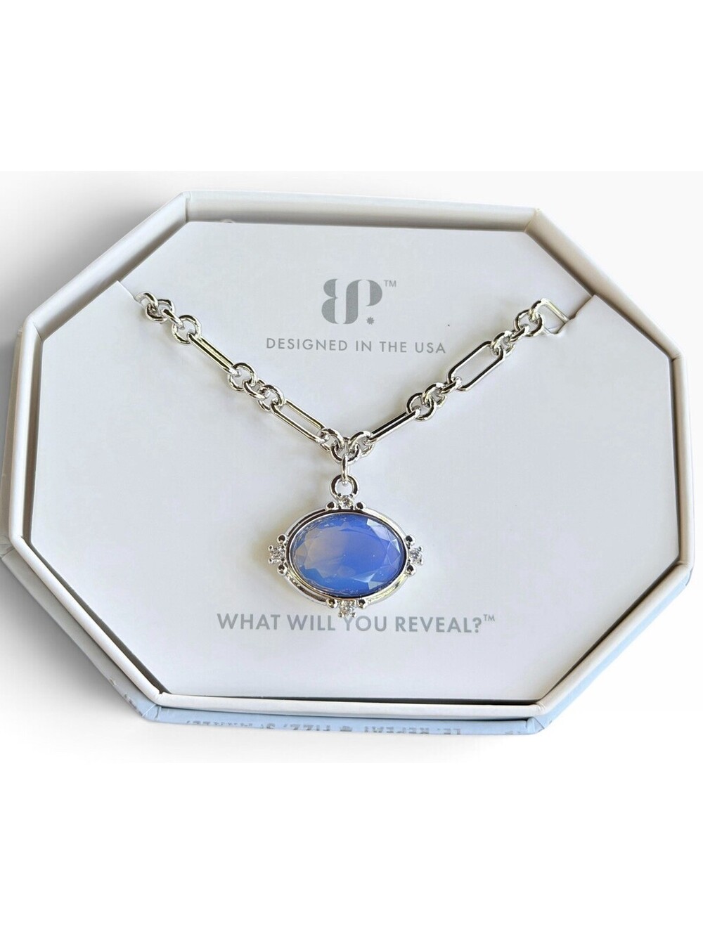 Bomb Party Necklace "She's The Mood" Blue Chalcedony on Rhodium NK48282